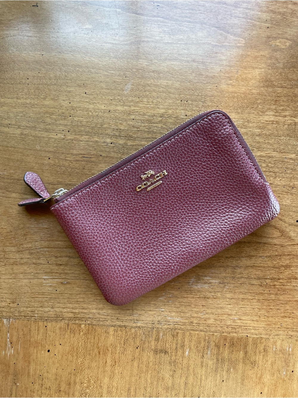 Coach Pebbled Leather Zip Pouch in Wine